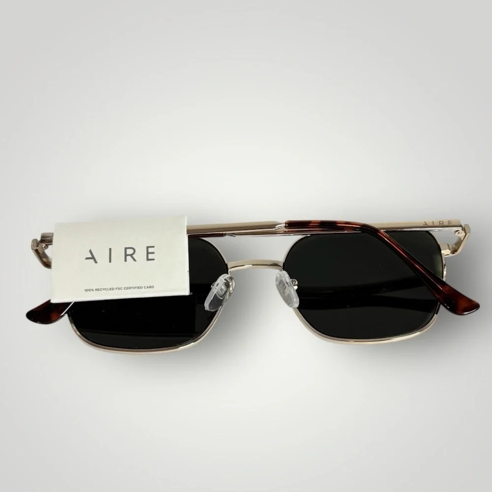 Aire Spiral Gold Square Shaped Frame Sunglasses Shatterproof Scratch Proof New